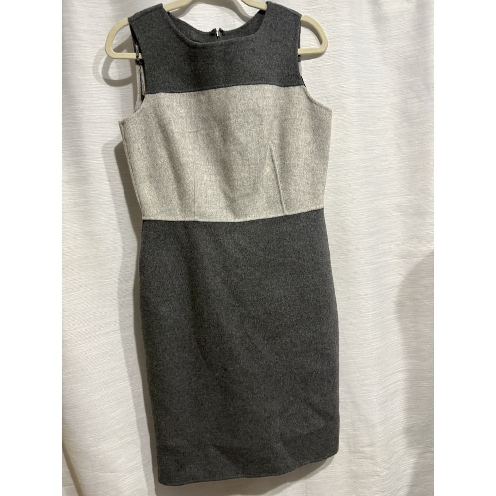 TALBOTS GRAY BI COLORED WOOL SLEEVELESS SHEATH DRESS SZ 8